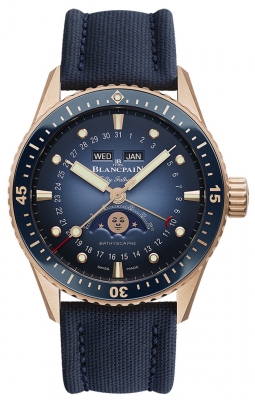 Buy this new Blancpain Fifty Fathoms Bathyscaphe Complete Calendar 43mm 5054-3640-o52a mens watch for the discount price of £28,350.00. UK Retailer.